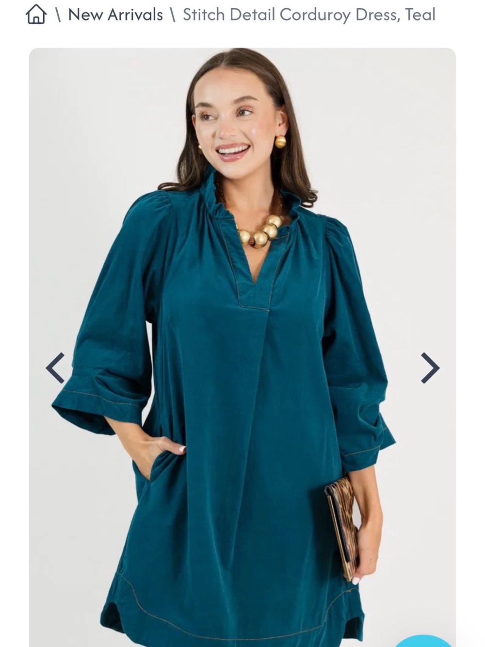 Blue Door Boutique Small Umgee Teal Corduroy Dress